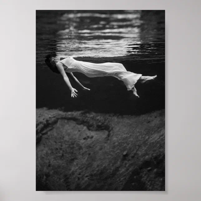 Woman Floating Underwater Black and White Vintage Poster | Zazzle