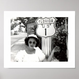 Woman Florida Rte. 1 Road Sign Vintage