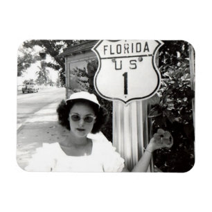 Woman Florida Rte. 1 Road Sign Vintage Magnet