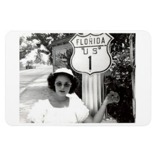 Woman Florida Rte. 1 Road Sign Vintage Postcard Magnet