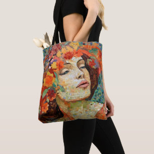 Woman Flower Crown Mosaic Tote Bag