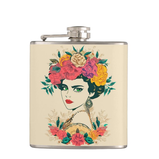 Woman flower hip flask (Front)