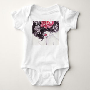 Woman Flowers, Fashion Watercolor Background. Baby Bodysuit