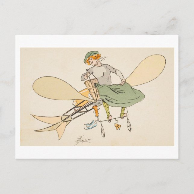 Woman Flying an Aeroplane Vintage Postcard (Front)