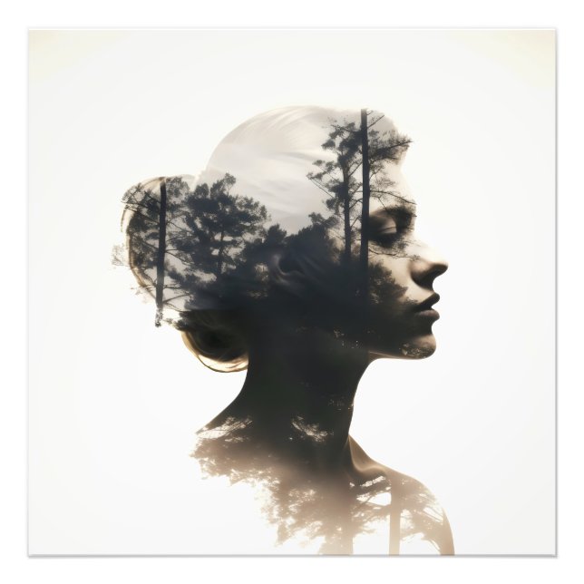 Woman Forest Double Exposure Photo Print (Front)