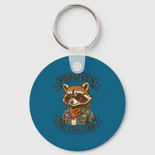Woman forgiven but feral funny christian racoon key ring