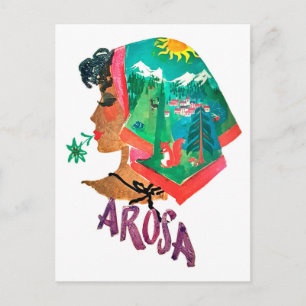 Woman from Arosa, Switzerland, vintage travel Postcard