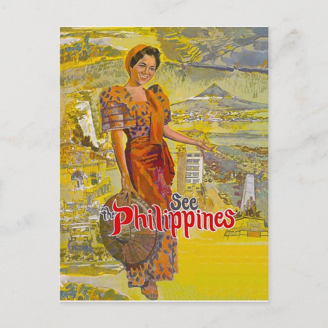 Woman from philippines, vintage travel postcard (Front)