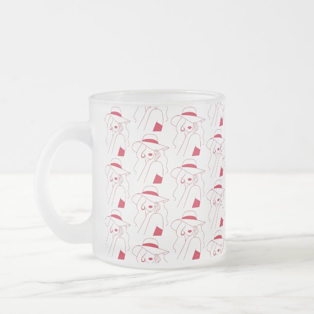 Woman Frosted Glass Coffee Mug (Left)