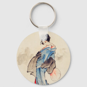 Woman Full-Length Portrait by Katsushika Hokusai Key Ring