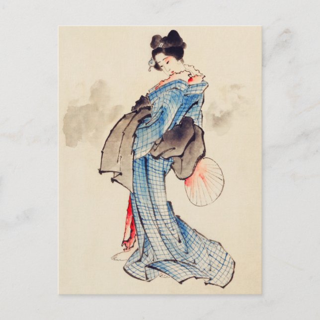 Woman Full-Length Portrait by Katsushika Hokusai Postcard (Front)