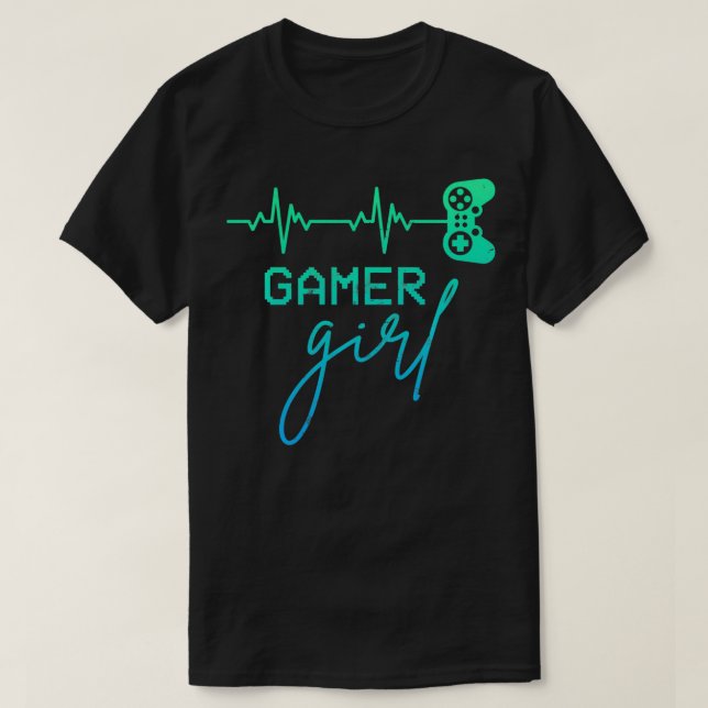 Woman Gamer  Cute Gamer Girl Heartbeat  Girly Vide T-Shirt (Design Front)