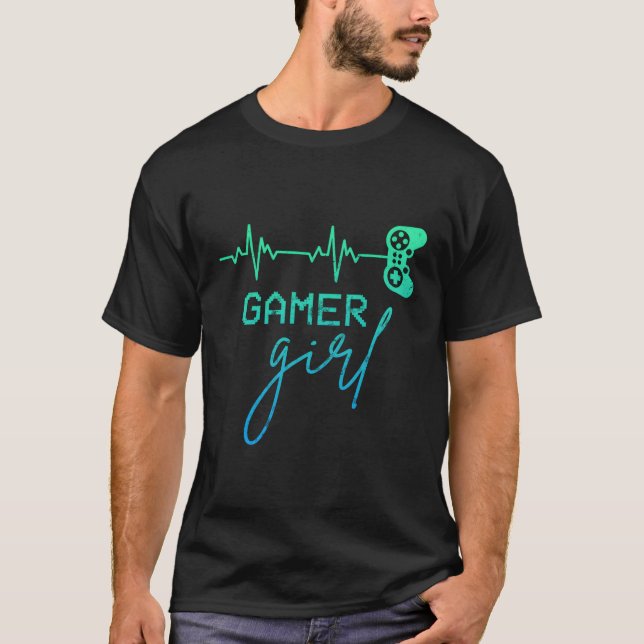 Woman Gamer Cute Gamer Girl Heartbeat Girly Video  T-Shirt (Front)