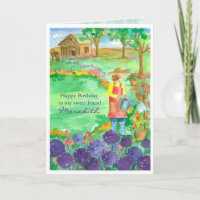 Woman Gardening Alliums Happy Birthday Friend