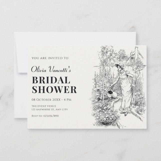 Woman gardening bridal shower invitation (Front)