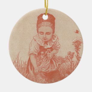 Woman Gathering Flowers Ephemera Ceramic Tree Decoration