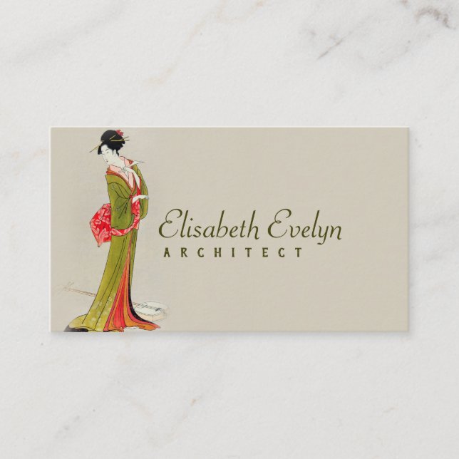 Woman Geisha Chinese Art Hand Painted Business Card (Front)
