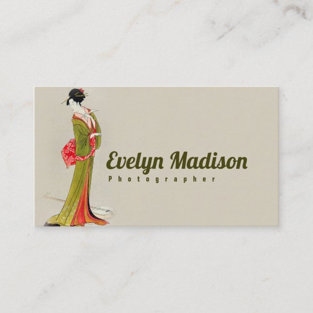 Woman Geisha Chinese Art Hand Painted g45 Business Card (Front)