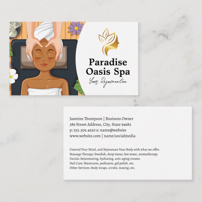 Woman Getting Spa Facial and Massage Business Card (Front/Back)