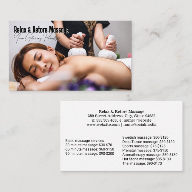 Woman Getting Thai Massage at Spa Business Card (Front/Back)