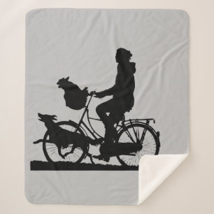 Woman Girl Biking with Dogs Fun Bike Art Sherpa Blanket