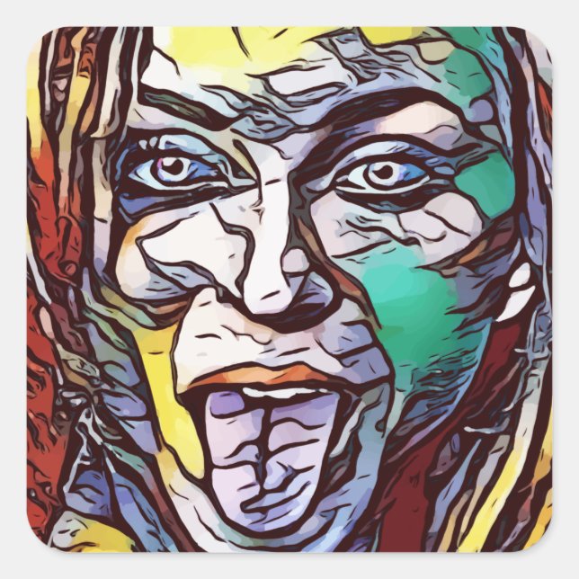 Woman Girl Graffiti Paint Art Face Eye Coloured Square Sticker (Front)