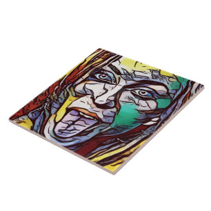 Woman Girl Graffiti Paint Art Face Eye Coloured Tile