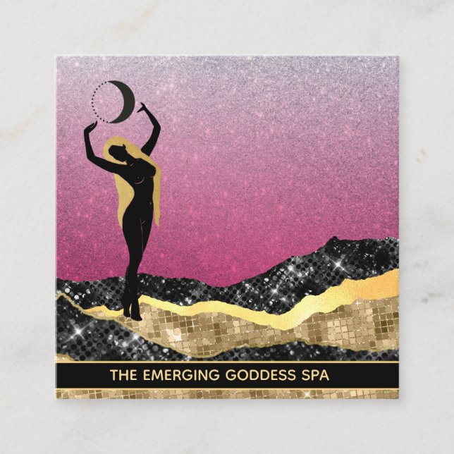 *~* Woman Goddess Moon Rose Blue Pastel  Glitter  Square Business Card (Front)