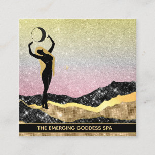 *~* Woman Goddess Ombre Moon GOLD BLUE Glitter  Square Business Card