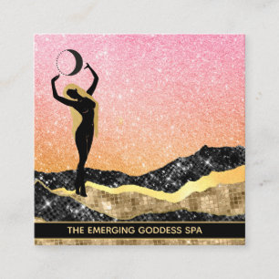 *~* Woman Goddess Ombre Peach Moon Glitter Square Business Card