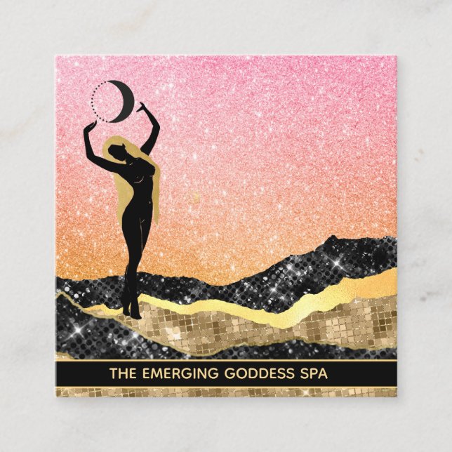 *~* Woman Goddess Ombre Peach Moon Glitter  Square Business Card (Front)