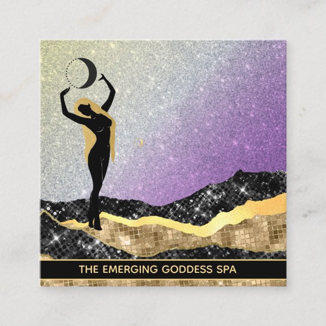 *~* Woman Goddess Ombre VIOLET Rainbow Glitter  Square Business Card (Front)