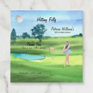 Woman Golf Player Hitting Fifty 50th Birthday Favour Tags