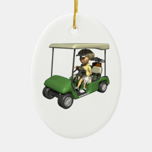 Woman Golfer Cart Ceramic Tree Decoration