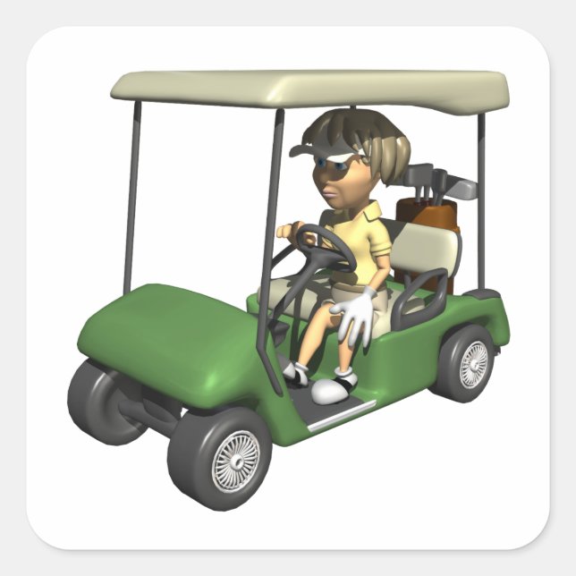 Woman Golfer Cart Square Sticker (Front)