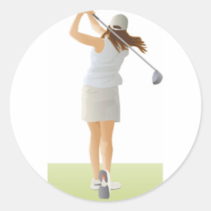 Woman Golfer Classic Round Sticker