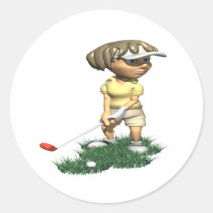 Woman Golfer Classic Round Sticker