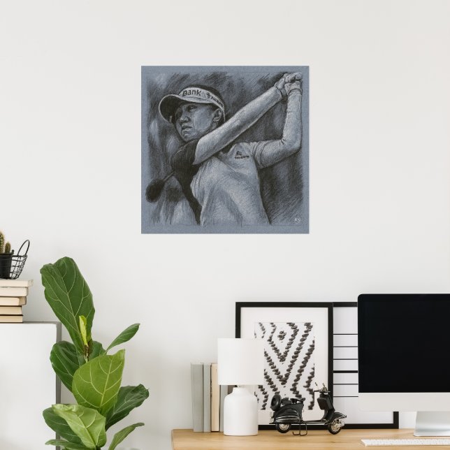Woman Golfer Drawing - Golf Art Print (Home Office)