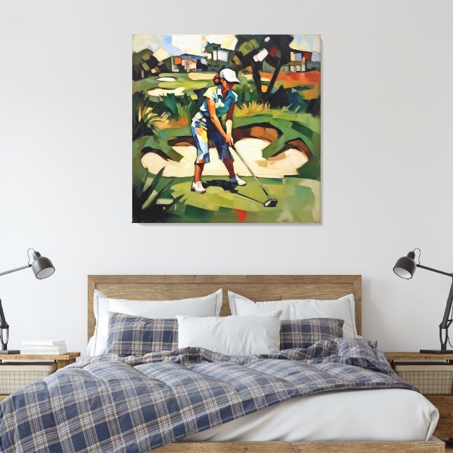 Woman Golfer - Golf Canvas Art Print (Insitu(Bedroom))