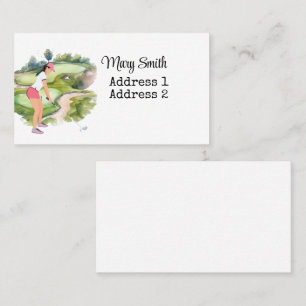 Woman Golfer is golfing on golf course watercolor Business Card