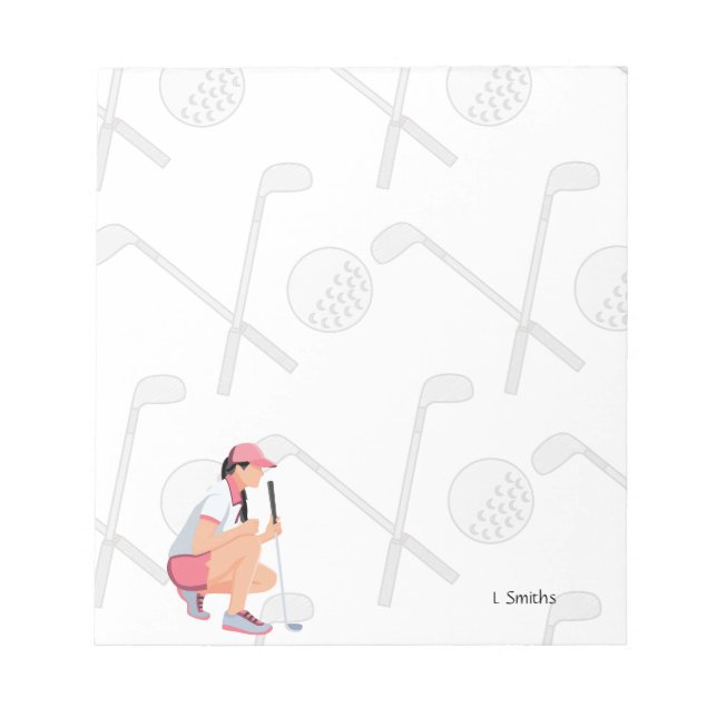 Woman golfer is golfing on the course  notepad (Front)