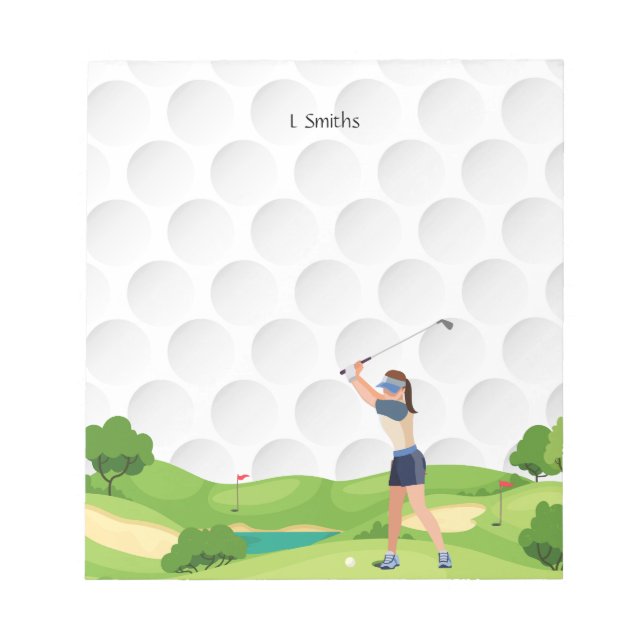 Woman golfer is golfing on the course  notepad (Front)