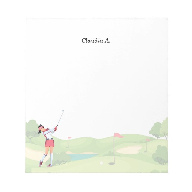 Woman golfer is golfing on the course  notepad (Front)