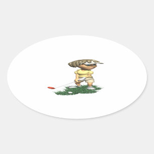 Woman Golfer Oval Sticker