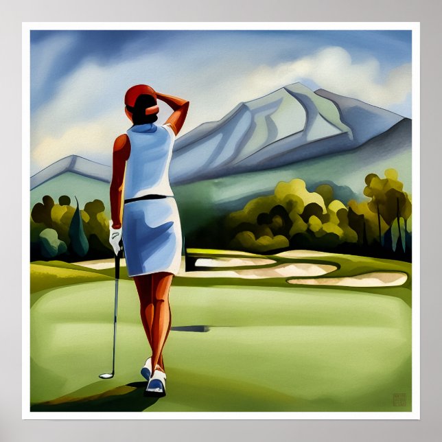 Woman Golfer Painting - Art Print (Front)