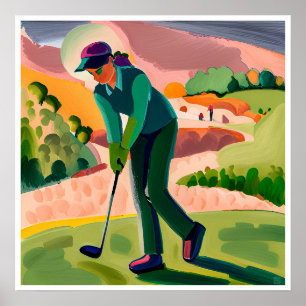 Woman Golfer Painting - Art Print