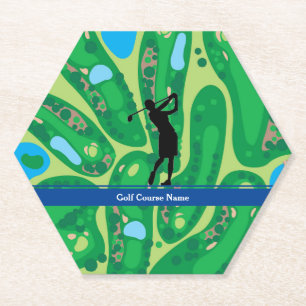 Woman Golfer Silhouette Golf Course Paper Coaster