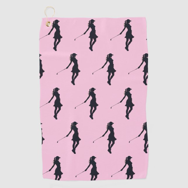 Woman Golfer Silhouette Golf Towel (Front)