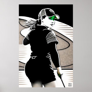 Woman Golfer Woodblock Print