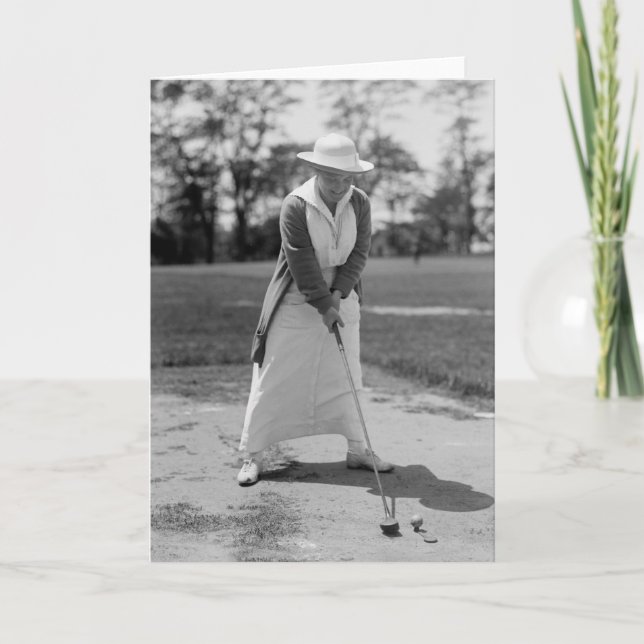 Woman Golfing, Vintage 1910s Card (Front)